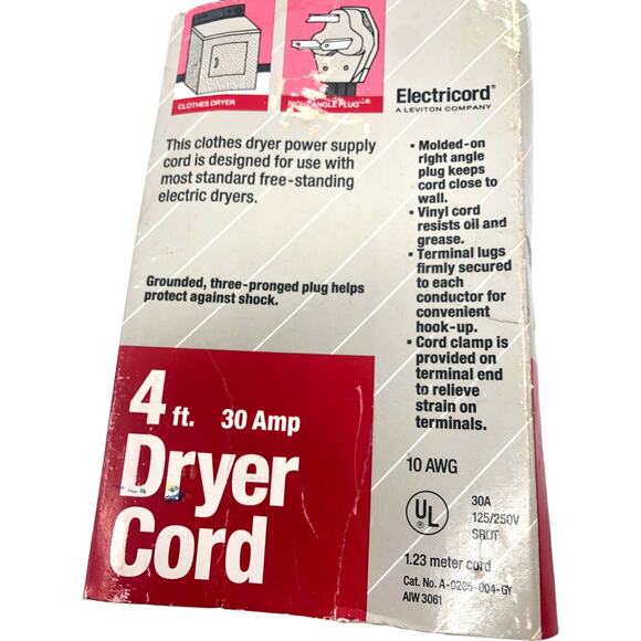 Electricord 4ft 30 Amp 125/250V Power Supply Dryer Cord *NEW* - Picture 5 of 6